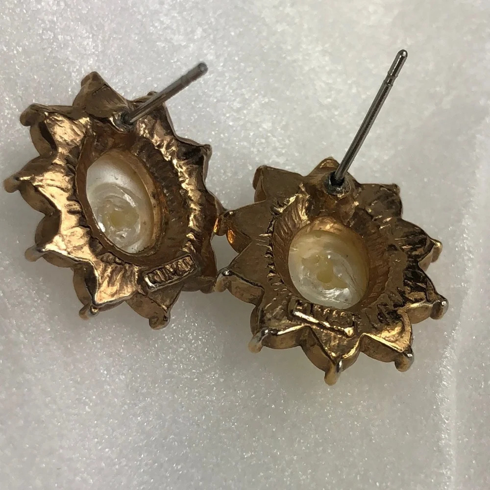 ROMAN Earrings & Enhancer Vintage Faux Pearl & Rhinestone SET Gold Tone - Picture 6 of 10